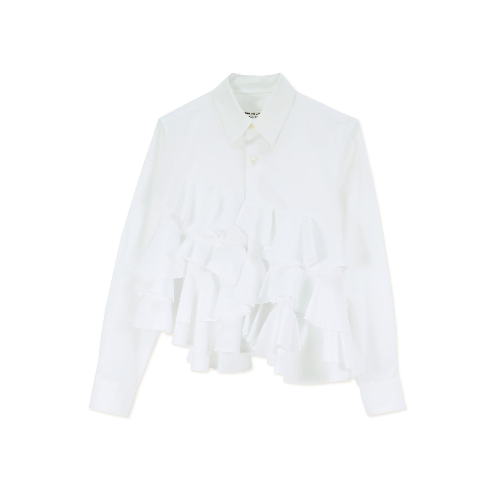 White Cotton Broad Cloth Spiral Cut Frill Shirt