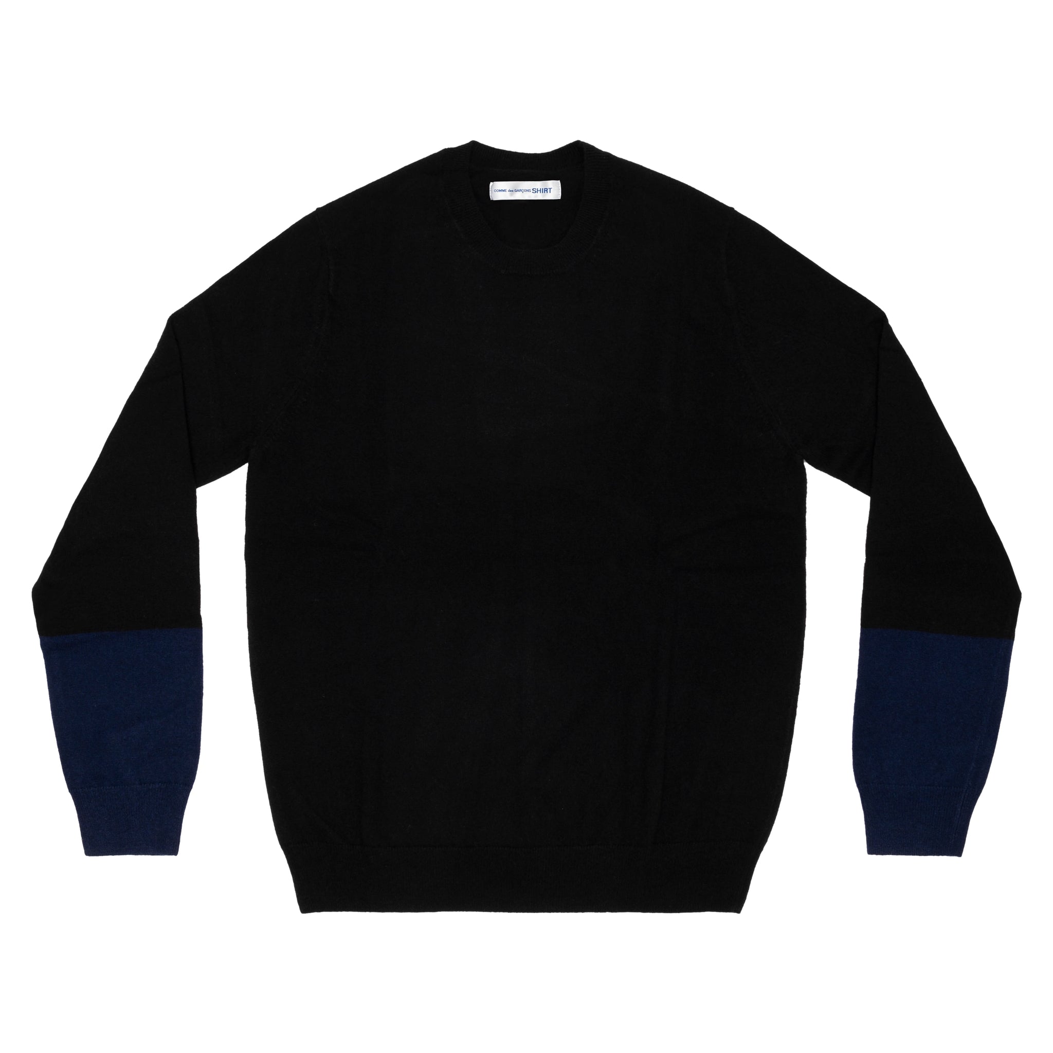 SHIRT FOREVER Wool Pullover Black with Navy Contrast Lower Sleeve