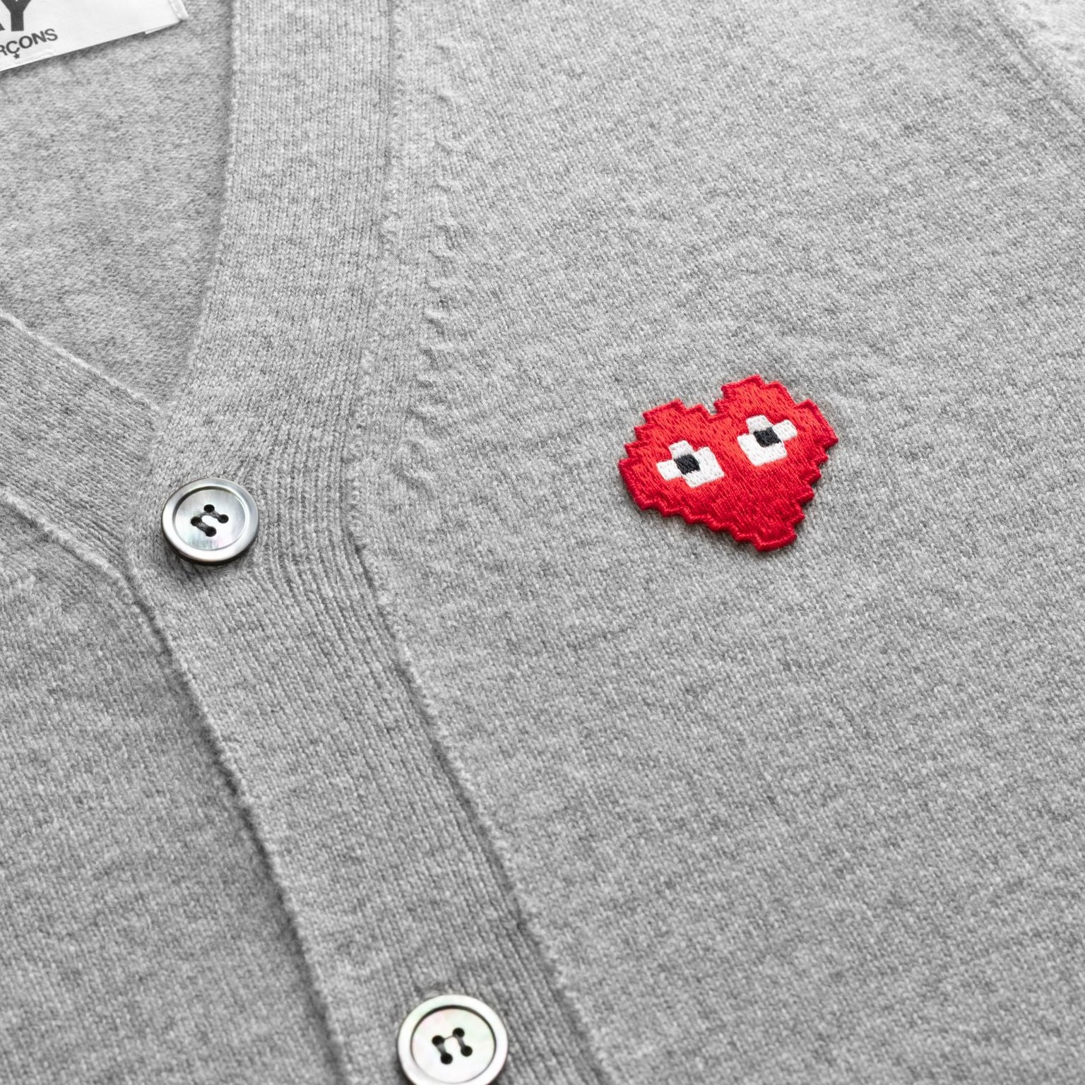 PLAY V Neck Cardigan Invader Emblem Grey COMME des GARCONS Melbourne