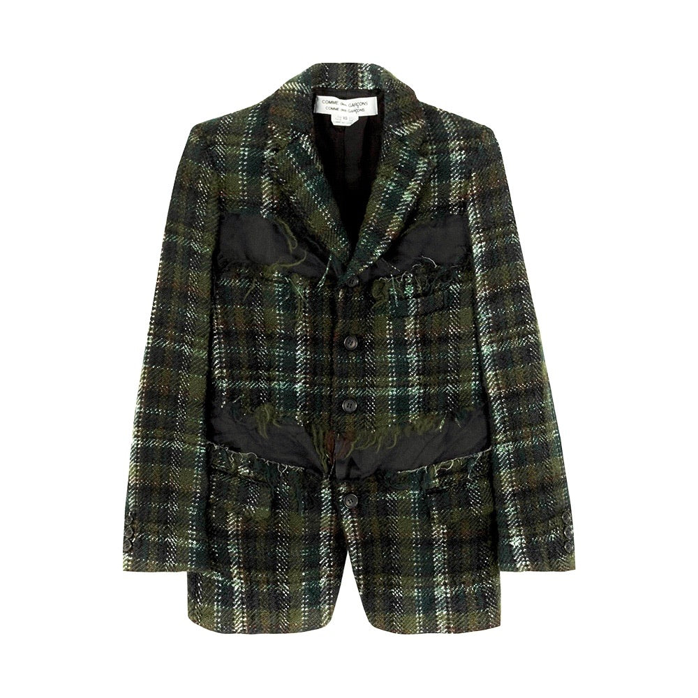 Frayed Green Silk Wool Check Jacket