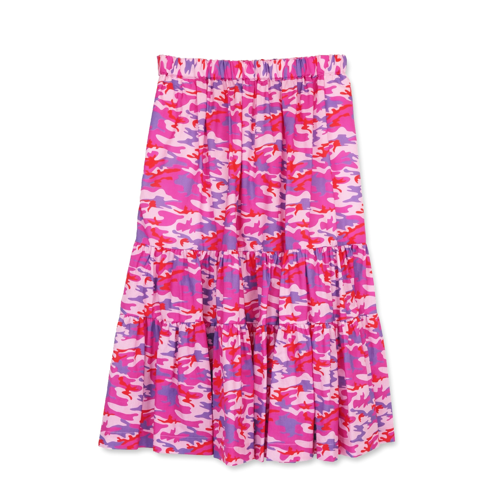 Organic Cotton Light Poplin Camouflage Print Tiered Skirt