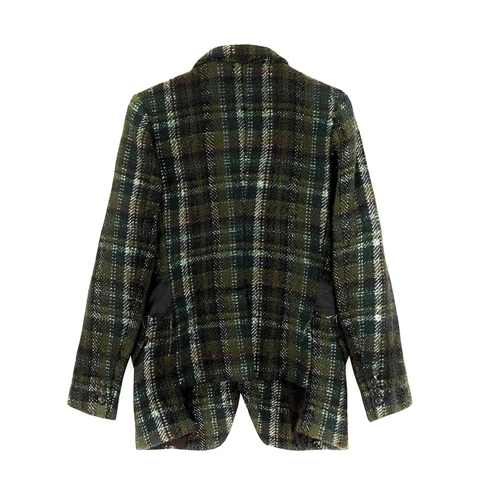 Frayed Green Silk Wool Check Jacket